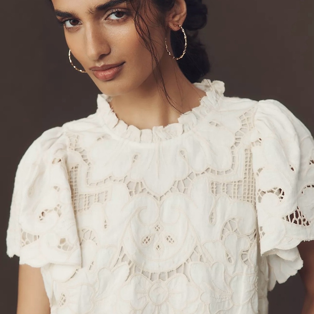 By Anthropologie The Lainie High-Neck Lace Cutwork Blouse Size XL